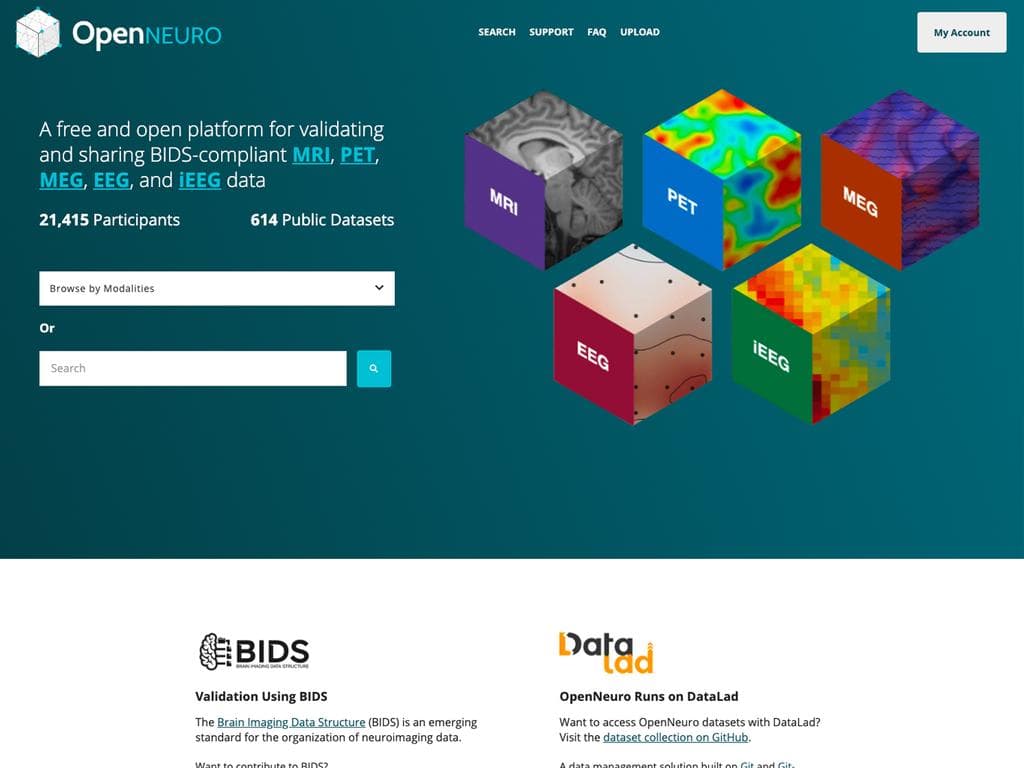 Screen shot of OpenNeuro.